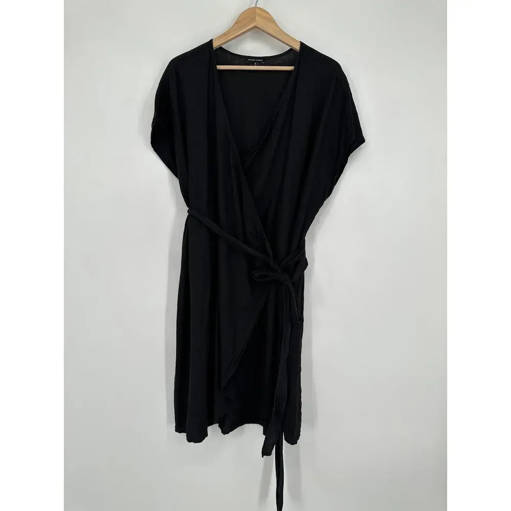Universal Standard Tracy Linen Blend Tulip Wrap Dress Short Sleeve Belted Midi - Picture 5 of 14
